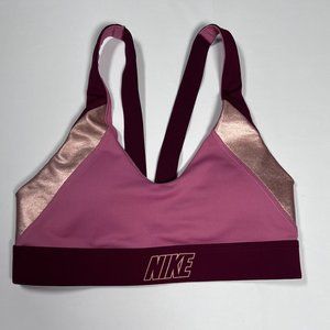 Nike Women's Medium Indy Low Impact Sports Bra Burgundy & Gold Metallic